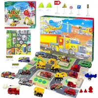 Merkloos Adventskalender 2025 met Mini Speelgoedauto's en Constructievoertuigen