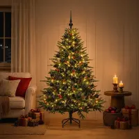 Syfax Kunstkerstboom met kerstballen, 120 cm, 150 LED-lampjes