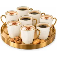 Excellent houseware Koffiemok / theemok Fancy - 10x - wit - 340 ml - mokken - kerammiek - tas