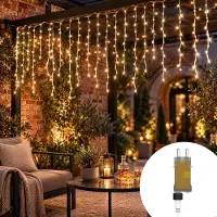 XINZI 15 meter LED-slingerketting – 600 LED's, slingerketting voor gordijn, 8 lichtmodi, warm wit, ijspegels, kerst- en feestdecoratie