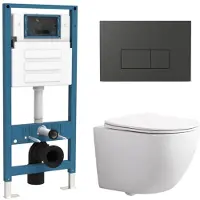 Qeramiq Dely Swirl Compact Toiletset - inbouwreservoir flush - slim zitting - kunststof bedieningsplaat mat antraciet - rechthoekige knoppen - glans wit SW1471012/SW1247814/SW1448813/SW1102377