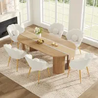 MODFU Set van 6 eetkamerstoelen met schelpdessin, keukenstoel/designstoel met rugleuning in U-vorm en sierkussen, loungefauteuil met metalen poten, draagvermogen 150 kg, wit