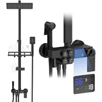 Dripio Douchesysteem 4-in-1 met thermostaat, LED-verlichting, 33x30 cm, regendouche