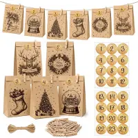 Dripio Adventskalender om zelf te vullen, 24 zakjes, kraftpapier, vintage stijl