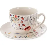 Lumarko Porseleinen Mok met Schotel 260ml - Bloemen Klaprozen