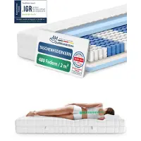 AM Qualitätsmatratzen - Ergonomisch 7-Zone Pocketveringmatras 100x190 cm - Gemiddeld (H3) - 20cm - Matras met 7 ergonomisch ligzones - OEKO-TEX - 7-zone matras 100 x 190 cm - 480 veren