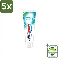 Aquafresh 5 x White & Shine - Whitening Tandpasta - 75 ml - Grootverpakking - Vaatwasstrips - Witte Tanden - Glans Tanden - Tanden Reinigen - Tanden Verlichten - Tanden Beschermen