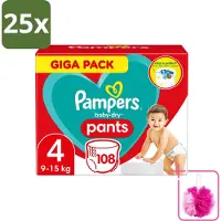 Pampers 25 x - Baby-Dry Pants - Luierbroekjes - Maat 4 (9-15 kg) - Comfort Fit - 108 Luiers - Bulkverpakking - Baby luier - Douchemop - Baby droge huid