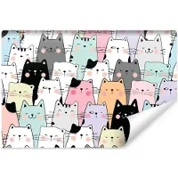 Karo-art Fotobehang Kleurrijke Tekenfilmkatten - Vliesbehang - 208 x 146 cm