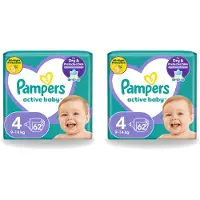 Pampers 2 x – Luiers – Active Baby Maat 4 (9-14 kg) – 62 Luiers - Voordeelverpakking - 2 stuks