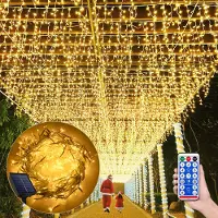 LZQ 200 LED, 5 meter, zonne-energie, LED-lichtketting met "ijselregen"-effect, warm wit licht, lichtgordijn voor binnen- en buitengebruik, kerstdecoratie met zonnepaneel