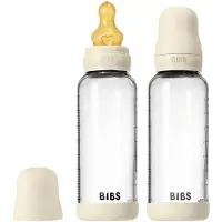 BIBS - Glass Baby Bottle Round Latex 2 Pack Medium Flow - Ivory - 240 ml