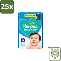 Pampers 25 x – Luiers – Active Baby Maat 3 – 70 Luiers - Grootverpakking - Vaatwasstrips - Baby-luiers - Droge Billetjes - Huidbescherming - Luchtdoorlatende Luiers - Absorberende Luiers