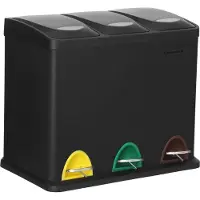 Songmics Afvalemmer voor de keuken, 3-in-1 afvalemmer, 24 liter, afvalscheiding, metalen pedaalemmer, afvalscheidingssysteem, robuust, eenvoudig te reinigen, staal, zwart - ltb24bk