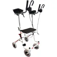 Premis – Lichtgewicht Rollator - Hoger model - Onderarmschalen (Steunen) - Inklapbaar - Wit met rode biezen