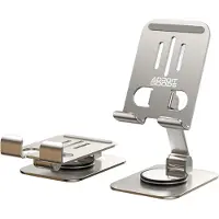 AdroitGoods Telefoonhouder Bureau Telefoonstandaard Aluminium Telefoon Standaard - Telefoon/Tablet Houder - 360° Draaibaar - Verstelbaar, Stabiel & Premium Design - Licht grijs