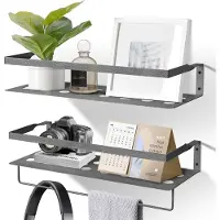 Uten Wandplank - Muurplank - Planchet - Wandrekje - Wandplankje - Wandrek - Zwevend - Industrieel - Metaal - Grijs coating met Zilverkleurige adertjes - 2 Planken - L 40 (4 Kleuren)