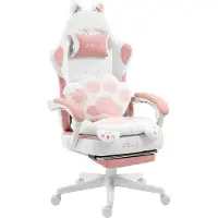 Dowinx Ergonomische Bureaustoel / Gamingstoel – Pocketveren Zitkussen – Dubbel gevoerde Rugleuning & Verstelbaar Lendenkussen – Zachte Stof - Roze-wit