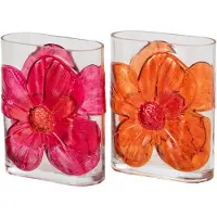 J-Line vaas Bloemen - glas - oranje/fuchsia - large - 2 stuks