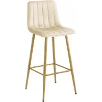 Leobert POZZA Barkruk – Beige Velvet – Eikenkleurige Metalen Poten – Met Rugleuning – Modern Design – Voor Keukeneiland, Bar en Keuken