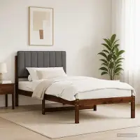 vidaXL Bedframe met gestoffeerd hoofdbord Donkerbruin en lichtgrijs