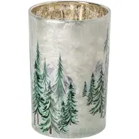 J-Line Kandelaar met kerstboom - glas - wit/donkergroen - large - set van 2