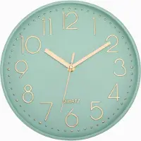 Klok Moderne wandklok, stil, niet-tikkende op batterijen werkende decoratieve voor woonkamer, slaapkamer, kantoorkeuken (groen goud, 30 cm)
