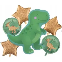 Avec Dino Folieballonnen Set 6-delig – Verjaardag & Feestdecoratie – Dino - Inclusief Rietje – Dino - Gouden Sterren