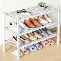 Smiry Schoenenrek - 3 Lagen - Bamboe Schoenenrek - Bamboe Schoenenkast -Voor 12 paar schoenen- 68x28x46.5cm - Bamboe - Wit