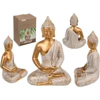 Out of the blue Polyresin Buddha Figuur - Goudkleurig, 11x9x16.5cm, Cadeaubox