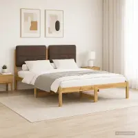 vidaXL - Bedframe - met - gestoffeerd - hoofdbord - Whitewash - en - taupe
