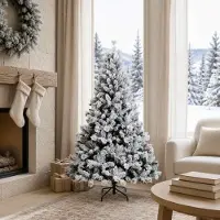 vidaXL - Kunstmatige - Hinged - Kerstboom - 150 - cm - PVC - en - Metalen - Groen - en - Wit