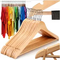 Retoo 10x Houten Kledinghangers met Broekstang - Natuurlijk Hout