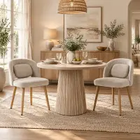 STILVORA Eetkamerstoel - Set Van 2 - Gestoffeerde Kuipstoel Met Armleuningen - Voor Eetkamer En Keuken - Velvet Beige Met Houten Poten