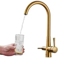 Dripio Keukenmengkraan met waterfilter, 360° draaibaar, warm-/koudwatermengkraan, goudkleurig