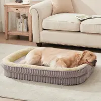 Dripio Ovaal orthopedisch hondenbed, gemaakt van traagschuim (eierkistenschuim), 89 x 71 cm, grijs, met afneembare hoes