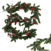 Merkloos Kunststof kerstguirlande - 185 cm met bessen en dennenappels