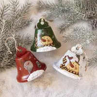 Snq Handgemaakte Rustieke Kerstbellen - 3 Stuks - 8x7 cm - Vintage Kerstdecoratie voor Deur of Krans - Kerstboomhangers
