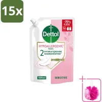 Dettol 15 x - Handzeep Navulling - Hypoallergenic - Sensitive - 500 ml - Bulkverpakking - Handzeep navulling - Douchemop - Hypoallergenisch handzeep