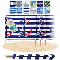Floranica Lantigo Strandscherm Rood en Blauw Anker 4m | Windscherm Strand Microvezel UV-bestendig 80 cm