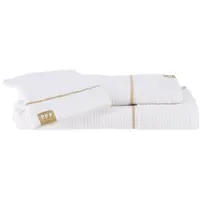 Tendance Set de 3 pièces en coton nid d'abeille gant et 2 serviettes 50 x 90 / 70 x 130 cm blanc et or