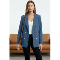 Trendyol TRENDYOLMİLLA Dames Donkerblauw Effen Lang Regular fit Blazers