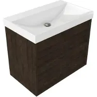 Saniclass Holz Frame Badkamermeubelset - 80x45x67.5cm - Wave keramische wastafel - 1 wasbak - zonder kraangat - 2 lades - mat eiken charcoal (hout) SW1578589/SW444798