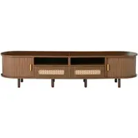 STILVORA Televisiemeubel - Ovale Kast Met Rattan Lades En 2 Schuifdeuren - Voor Woonkamer - MDF Metaal Hout - 170x40x40 Cm - Donkere Eik