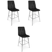 Leobert LIBRA Barkrukken – Set van 3 – Zwart Velvet – Metalen Onderstel – Met Rugleuning – Met Voetsteun – Modern Design – Voor Keukeneiland, Bar en Keuken
