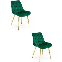 Leobert Set van 2 eetkamerstoelen BERA - Donkergroen fluweel - Gouden metalen poten - Modern design