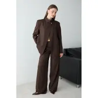 Trendyol TRENDYOLMİLLA Dames Bruin Gestreept Lang Oversized Blazers