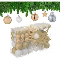 Famanu – Set van 101 onbreekbare kerstballen champagne/wit