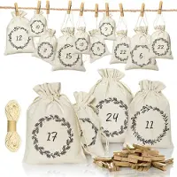 Famanu – Vulbare adventskalender met 24 zakjes, jute touw en houten knijpers