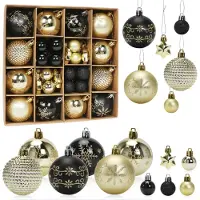Famanu – Kunststof kerstballen set van 44 stuks in zwart en goud, inclusief stervormige ornamenten